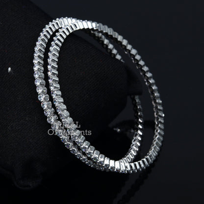 Sterling silver handmade Cubic Zircon bangle bracelet with intricate tribal design, perfect for women and girls.