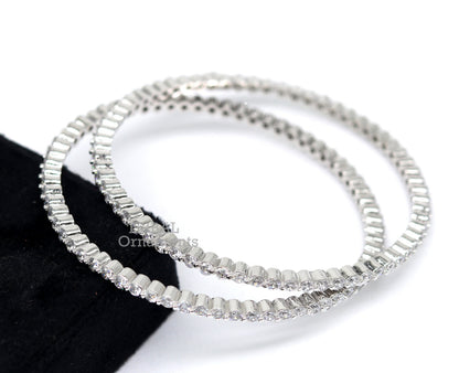 925 sterling silver handmade Cubic zircon bangle bracelet by TRIBAL ORNAMENTS, featuring intricate design and sparkling stones for women and girls.