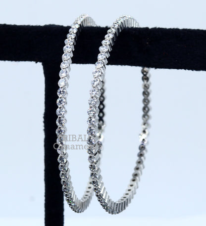 925 sterling silver handmade cubic zircon bangle bracelet featuring intricate tribal design, ideal for women's jewelry and gifting.