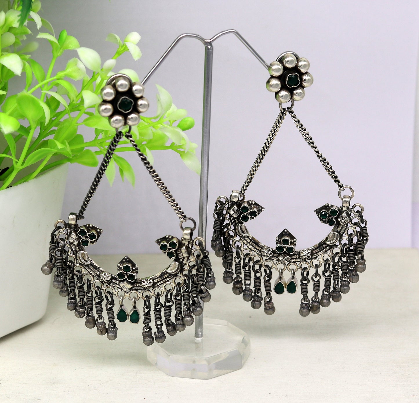 925 sterling silver handmade gorgeous customized heavy look drop dangle stud earring, charm jewelry, wedding bridesmaid jewelry s880 - TRIBAL ORNAMENTS