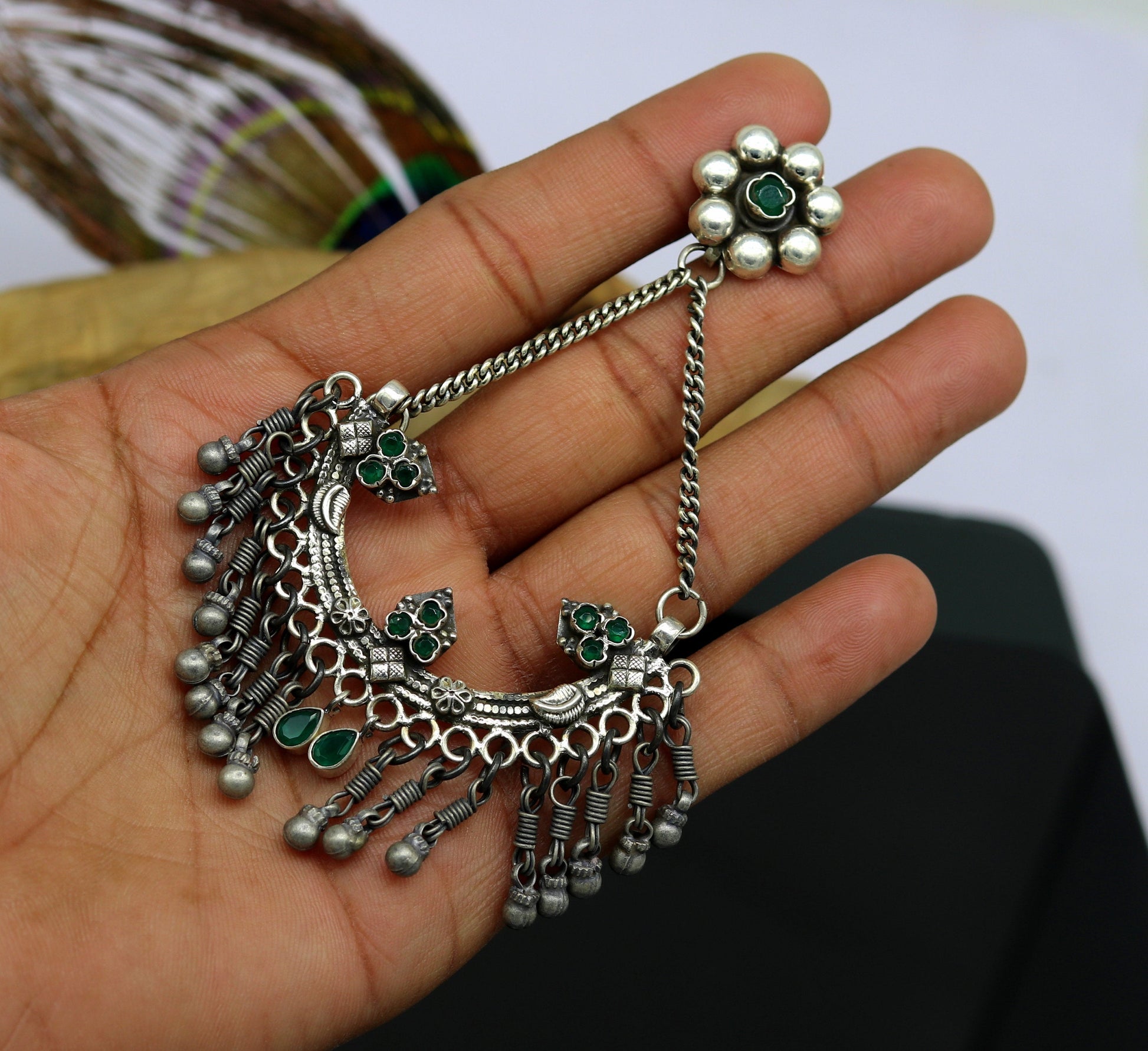 925 sterling silver handmade gorgeous customized heavy look drop dangle stud earring, charm jewelry, wedding bridesmaid jewelry s880 - TRIBAL ORNAMENTS