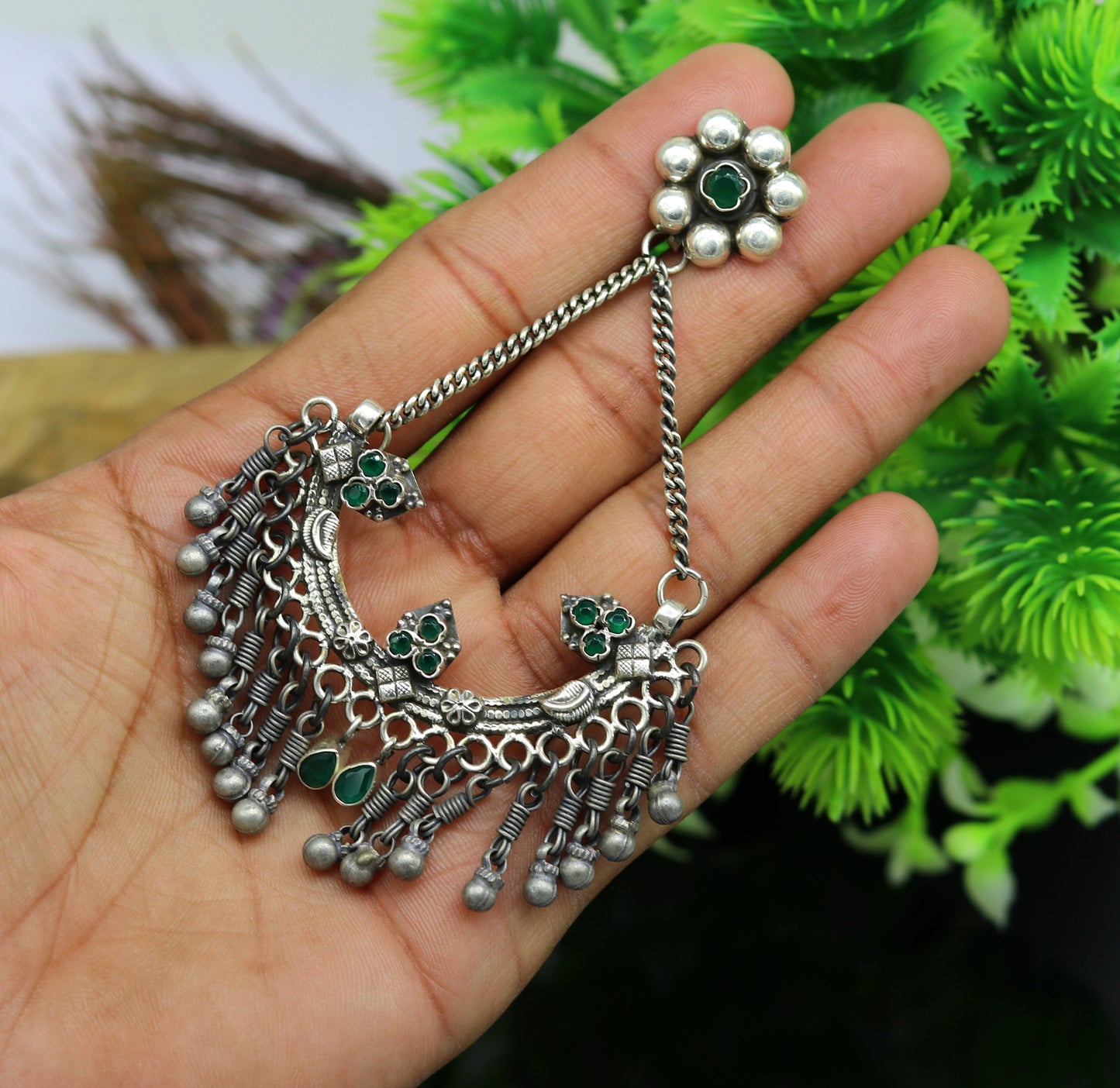 925 sterling silver handmade gorgeous customized heavy look drop dangle stud earring, charm jewelry, wedding bridesmaid jewelry s880 - TRIBAL ORNAMENTS