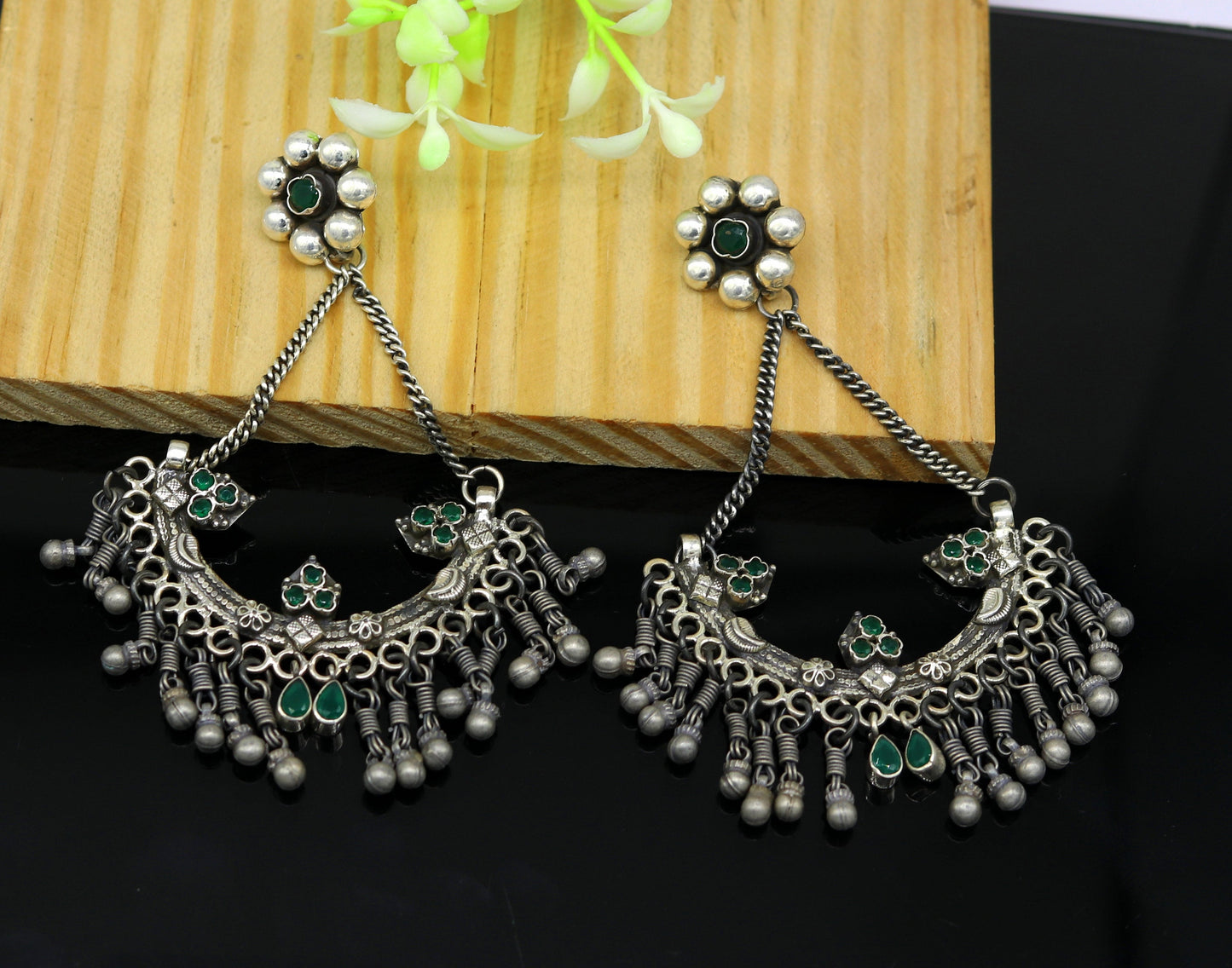 925 sterling silver handmade gorgeous customized heavy look drop dangle stud earring, charm jewelry, wedding bridesmaid jewelry s880 - TRIBAL ORNAMENTS