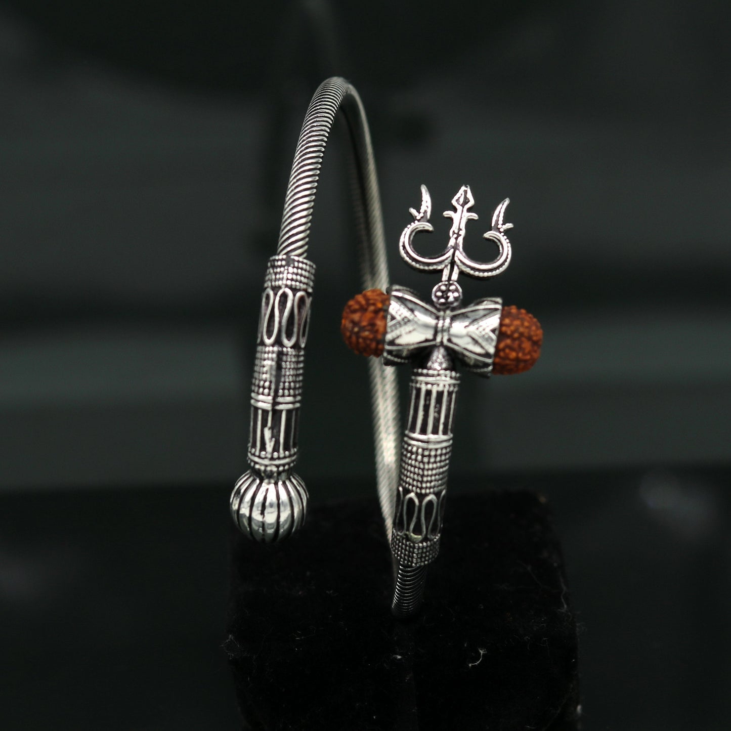 925 sterling silver handmade gorgeous customized lord shiva bangle bracelet, excellent trident trishul with rudraksha unisex jewelry nssk17 - TRIBAL ORNAMENTS