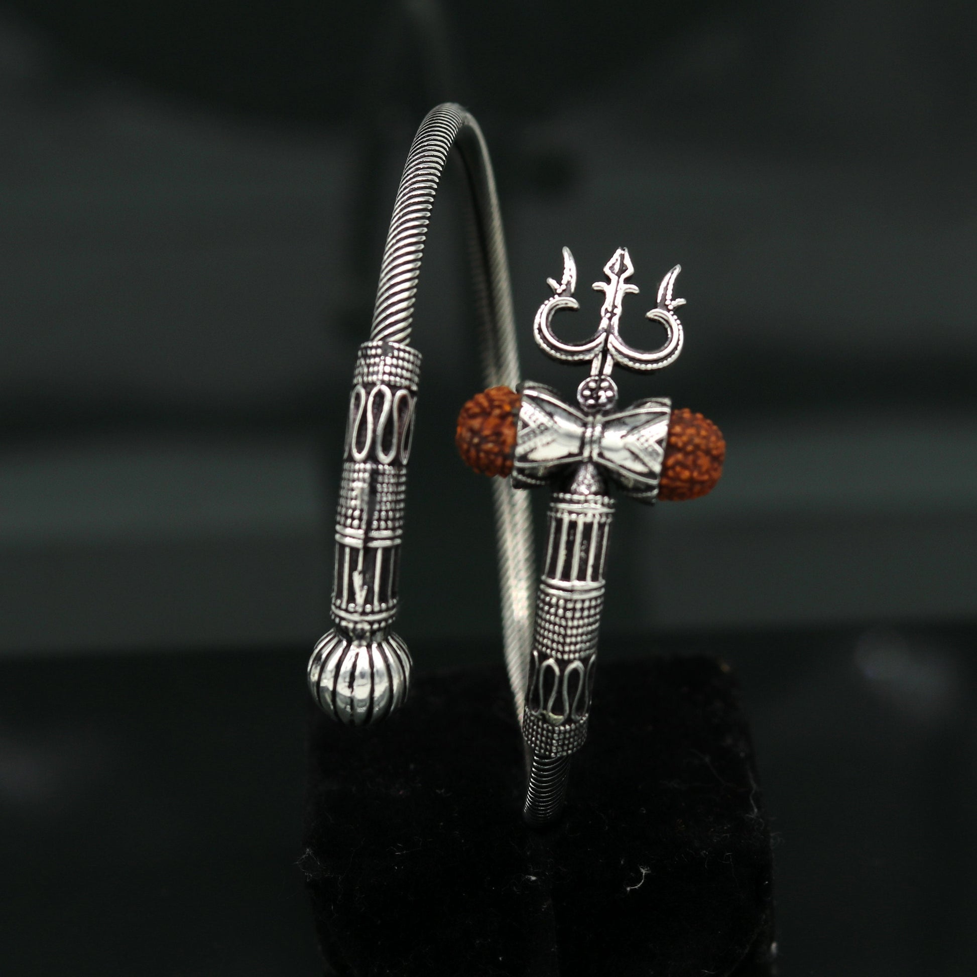925 sterling silver handmade gorgeous customized lord shiva bangle bracelet, excellent trident trishul with rudraksha unisex jewelry nssk17 - TRIBAL ORNAMENTS