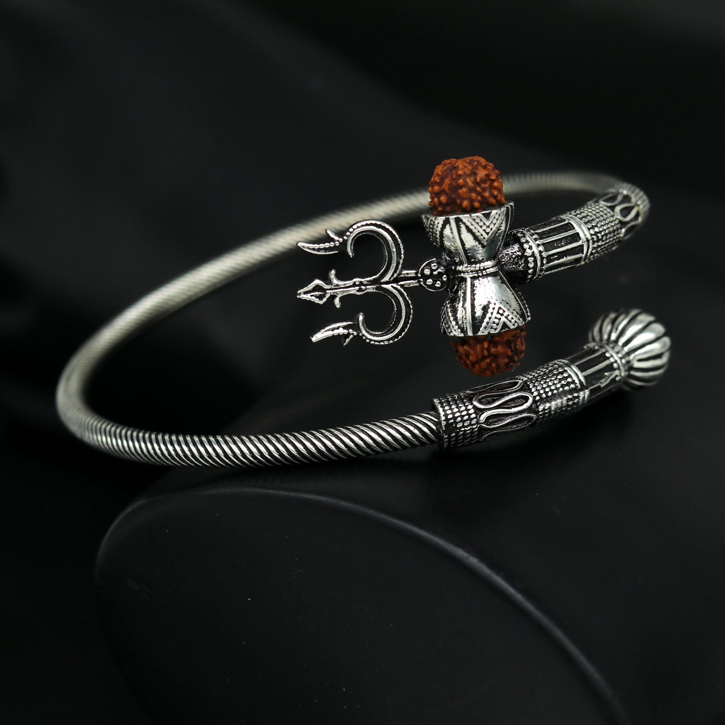925 sterling silver handmade gorgeous customized lord shiva bangle bracelet, excellent trident trishul with rudraksha unisex jewelry nssk17 - TRIBAL ORNAMENTS