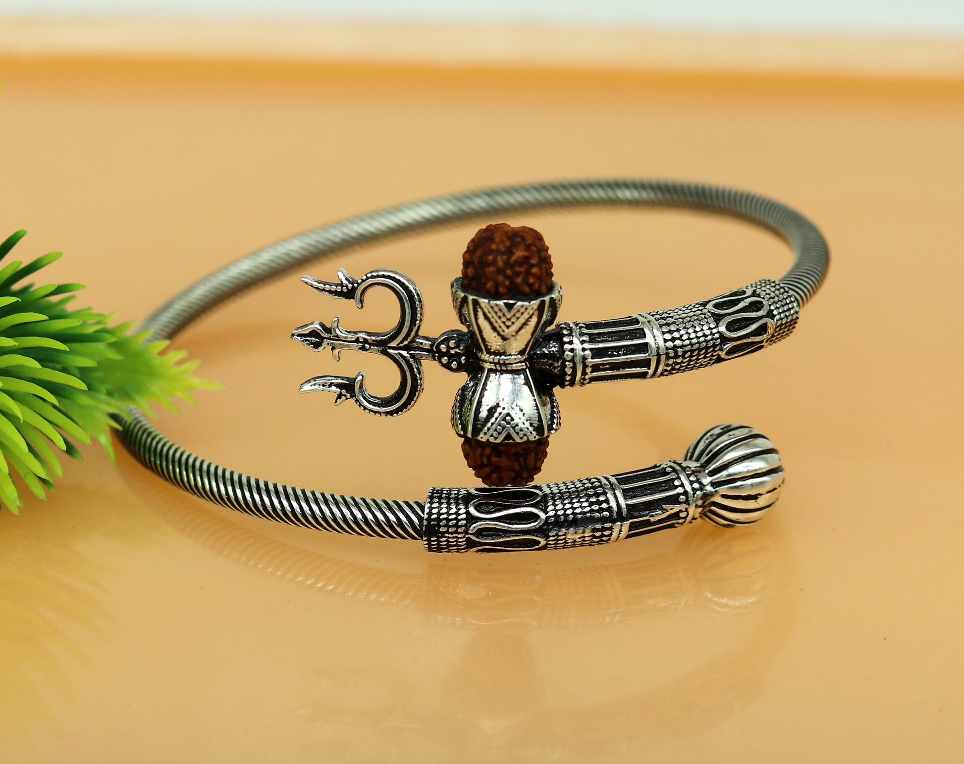 925 sterling silver handmade gorgeous customized lord shiva bangle bracelet, excellent trident trishul with rudraksha unisex jewelry nssk17 - TRIBAL ORNAMENTS