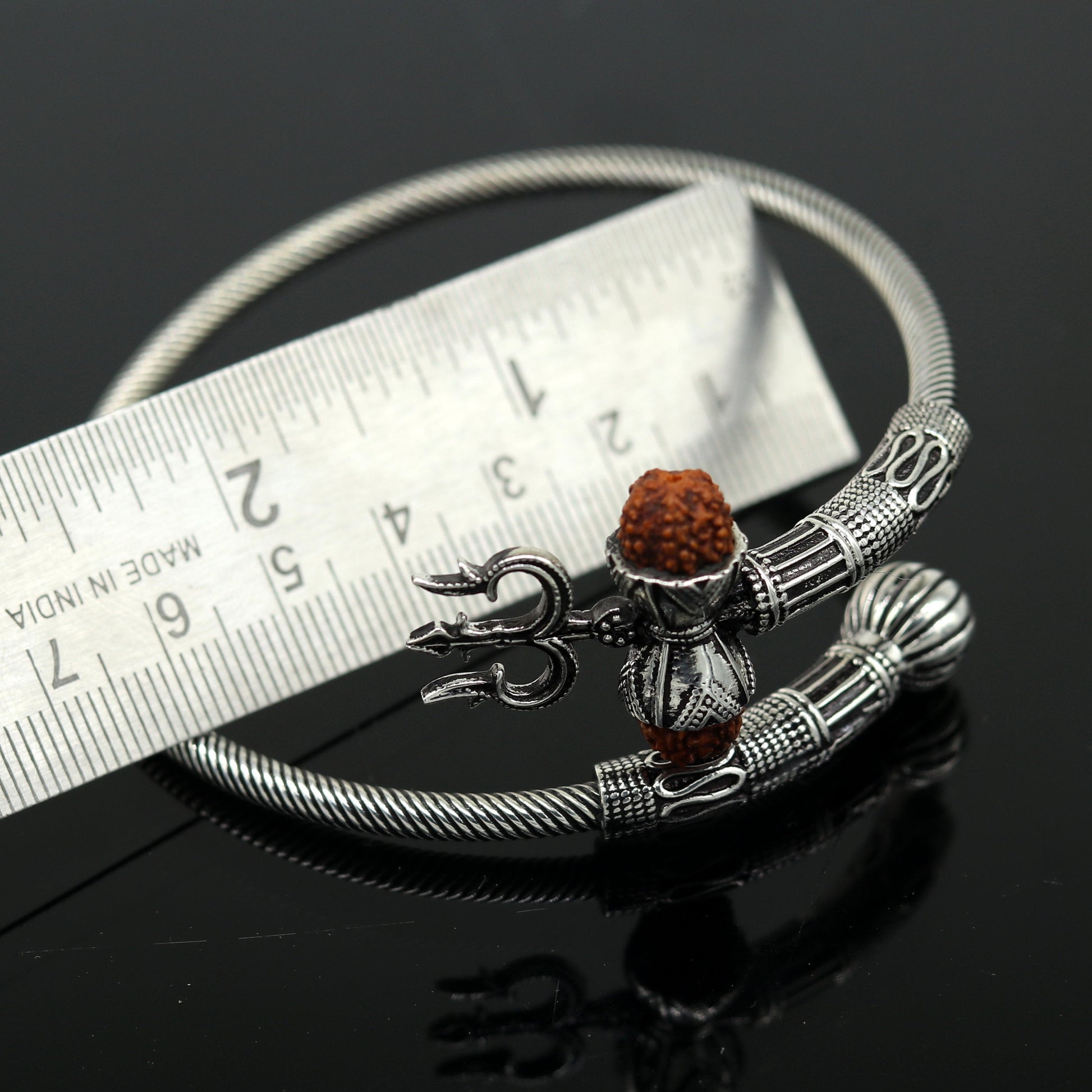 925 sterling silver handmade gorgeous customized lord shiva bangle bracelet, excellent trident trishul with rudraksha unisex jewelry nssk17 - TRIBAL ORNAMENTS