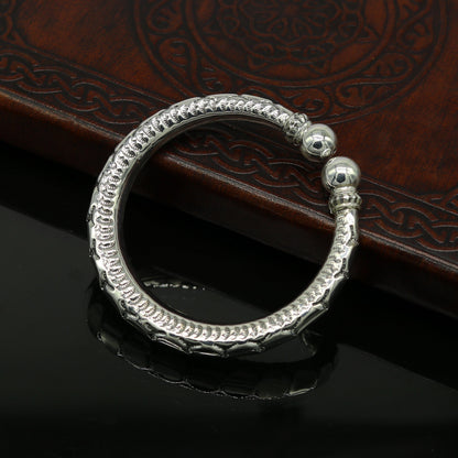 Sterling silver handmade bangle bracelet with vintage, customized design by TRIBAL ORNAMENTS, unisex jewelry, antique style.