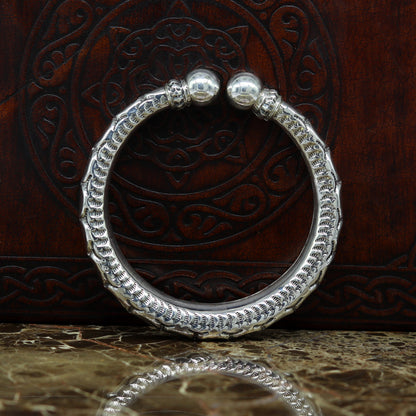 Sterling silver customized work bangle bracelet with vintage design, unisex jewelry by TRIBAL ORNAMENTS.