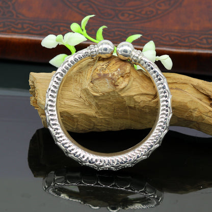 Sterling silver customized work bangle bracelet with vintage design, unisex jewelry by TRIBAL ORNAMENTS, handmade and stylish.