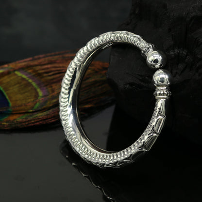 Sterling silver handmade bangle cuff bracelet with customized intricate vintage design, unisex stylish jewelry by TRIBAL ORNAMENTS.