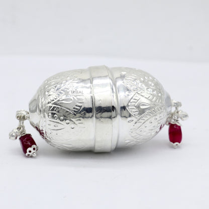 Handmade 925 sterling silver coconut for puja and worship, decorative silver nariyal for Diwali puja by TRIBAL ORNAMENTS