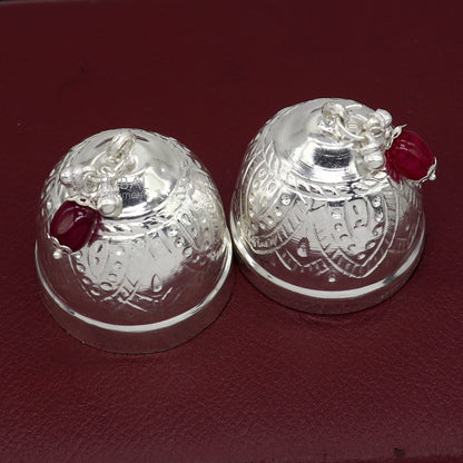 Handmade 925 sterling silver coconut for puja and worship, featuring intricate tribal design for Diwali and religious ceremonies.