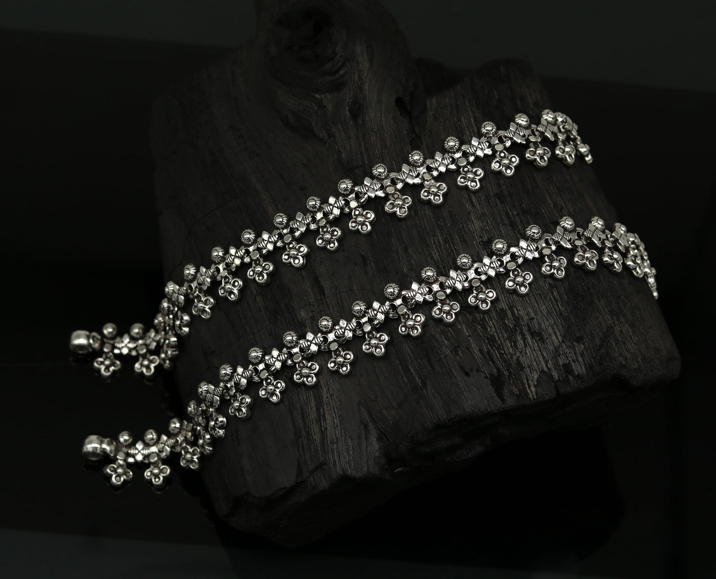 925 sterling silver handmade gorgeous flexible 10.5 inches long anklets. tribal belly dance ankle bracelet foot jewelry from india ank245 - TRIBAL ORNAMENTS