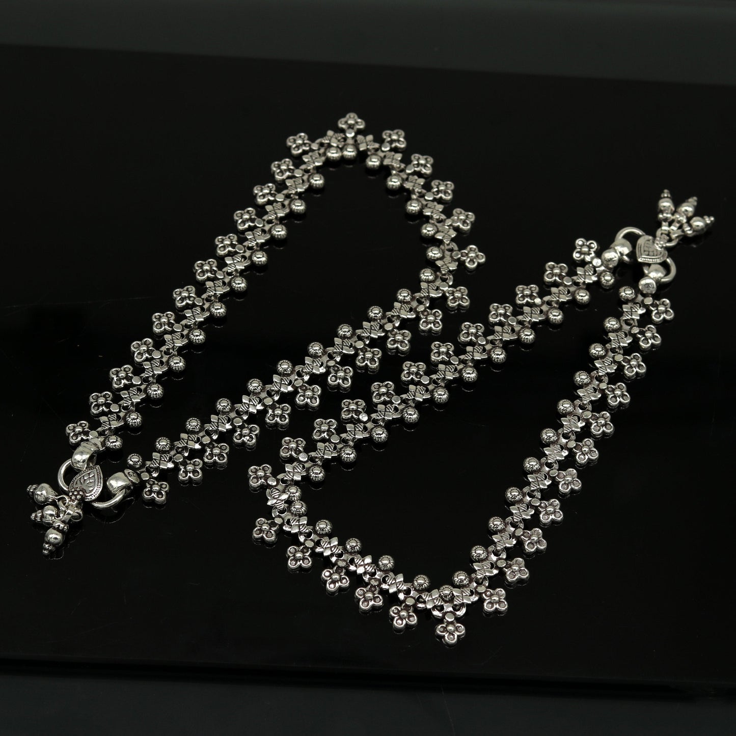 925 sterling silver handmade gorgeous flexible 10.5 inches long anklets. tribal belly dance ankle bracelet foot jewelry from india ank245 - TRIBAL ORNAMENTS