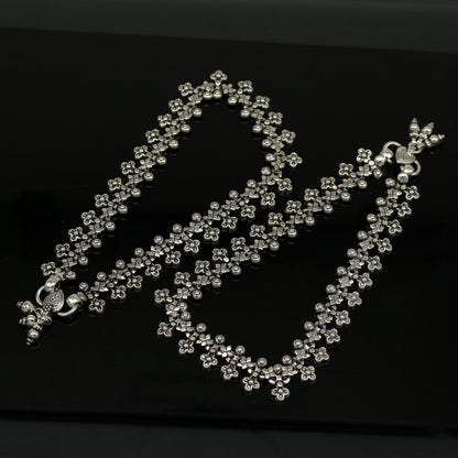 925 sterling silver handmade gorgeous flexible 10.5 inches long anklets. tribal belly dance ankle bracelet foot jewelry from india ank245 - TRIBAL ORNAMENTS