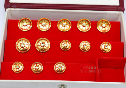 Set of 13 handmade 925 Sterling silver flower design buttons for men's coat or suit by TRIBAL ORNAMENTS.