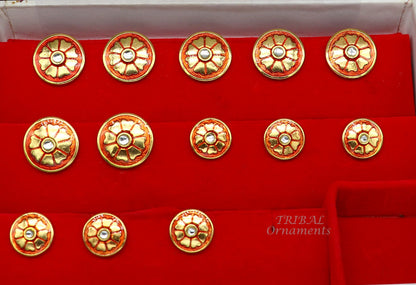 Set of 13 handmade 925 sterling silver flower design buttons for men's coats or suits, crafted by TRIBAL ORNAMENTS.