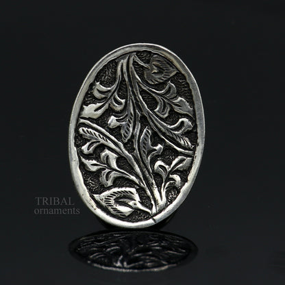 925 Sterling silver handmade gorgeous flower design chitai work adjustable rings band fabulous tribal temple ring band, charm ring ring489 - TRIBAL ORNAMENTS