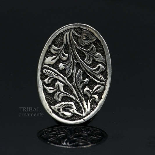 925 Sterling silver handmade gorgeous flower design chitai work adjustable rings band fabulous tribal temple ring band, charm ring ring489 - TRIBAL ORNAMENTS