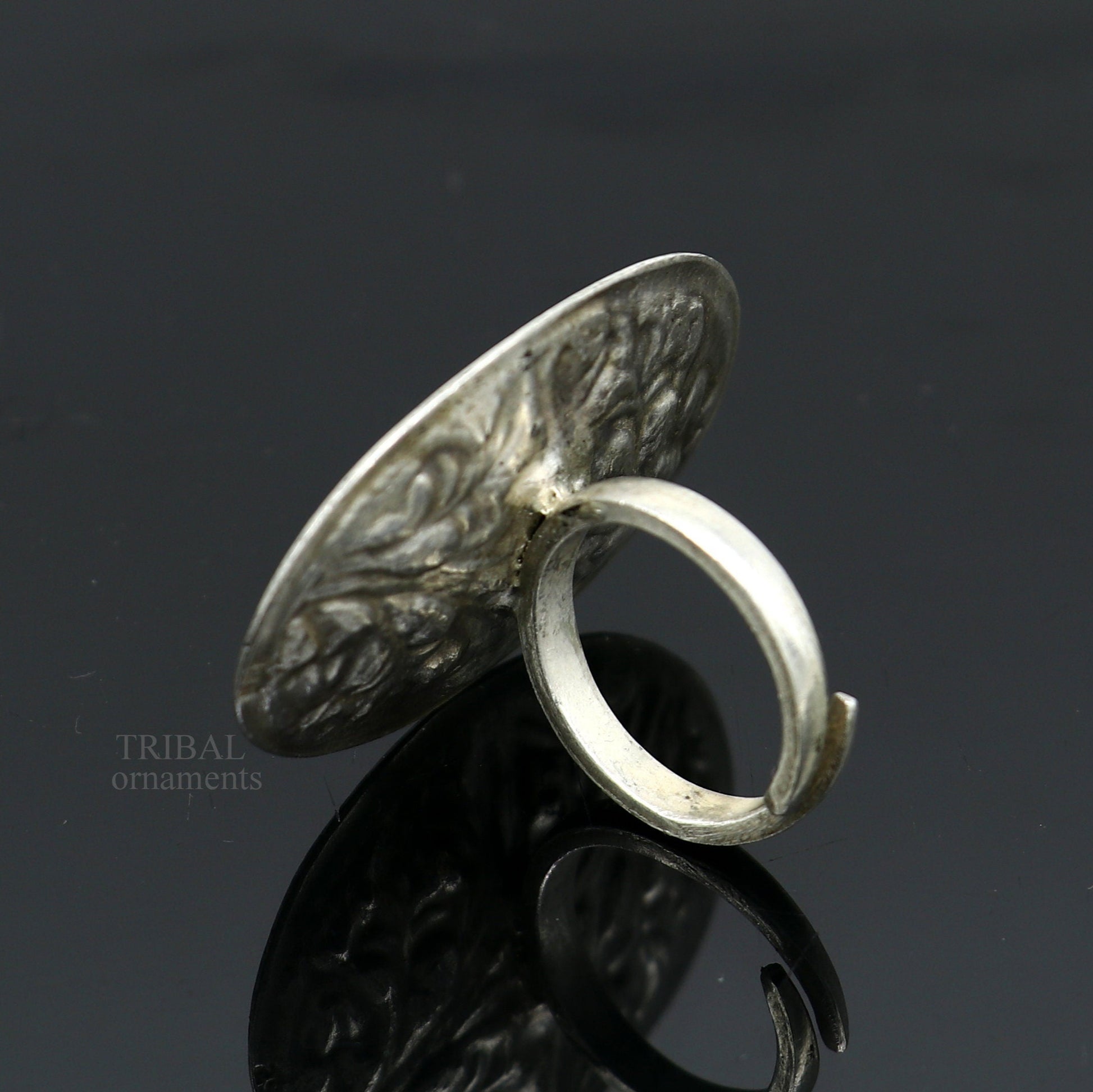 925 Sterling silver handmade gorgeous flower design chitai work adjustable rings band fabulous tribal temple ring band, charm ring ring489 - TRIBAL ORNAMENTS