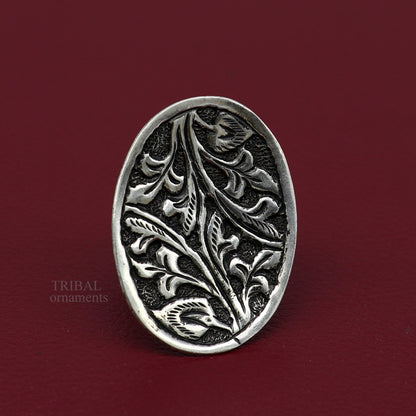 925 Sterling silver handmade gorgeous flower design chitai work adjustable rings band fabulous tribal temple ring band, charm ring ring489 - TRIBAL ORNAMENTS