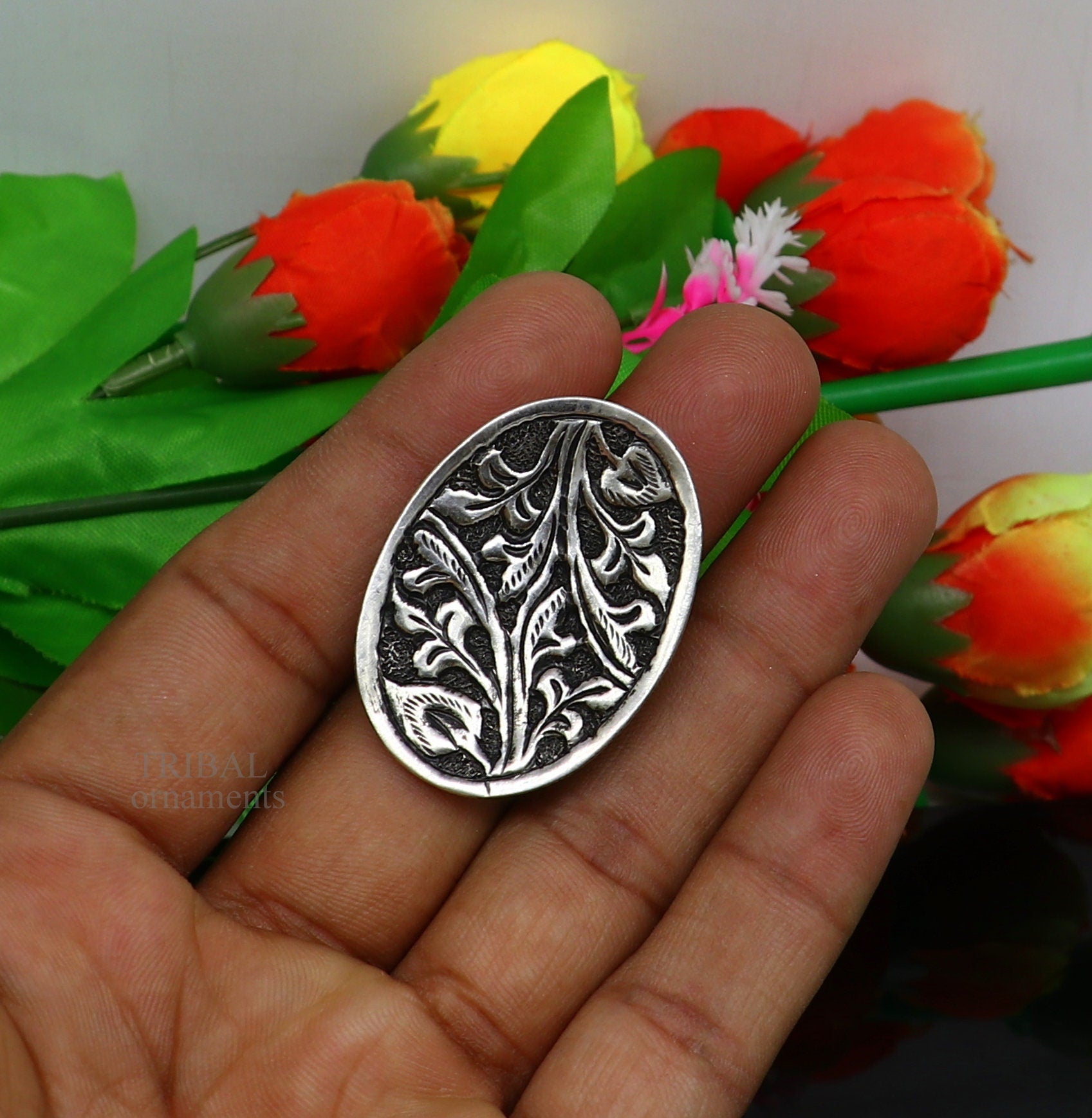 925 Sterling silver handmade gorgeous flower design chitai work adjustable rings band fabulous tribal temple ring band, charm ring ring489 - TRIBAL ORNAMENTS