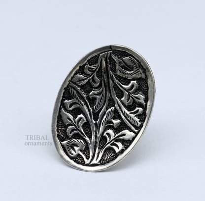 925 Sterling silver handmade gorgeous flower design chitai work adjustable rings band fabulous tribal temple ring band, charm ring ring489 - TRIBAL ORNAMENTS