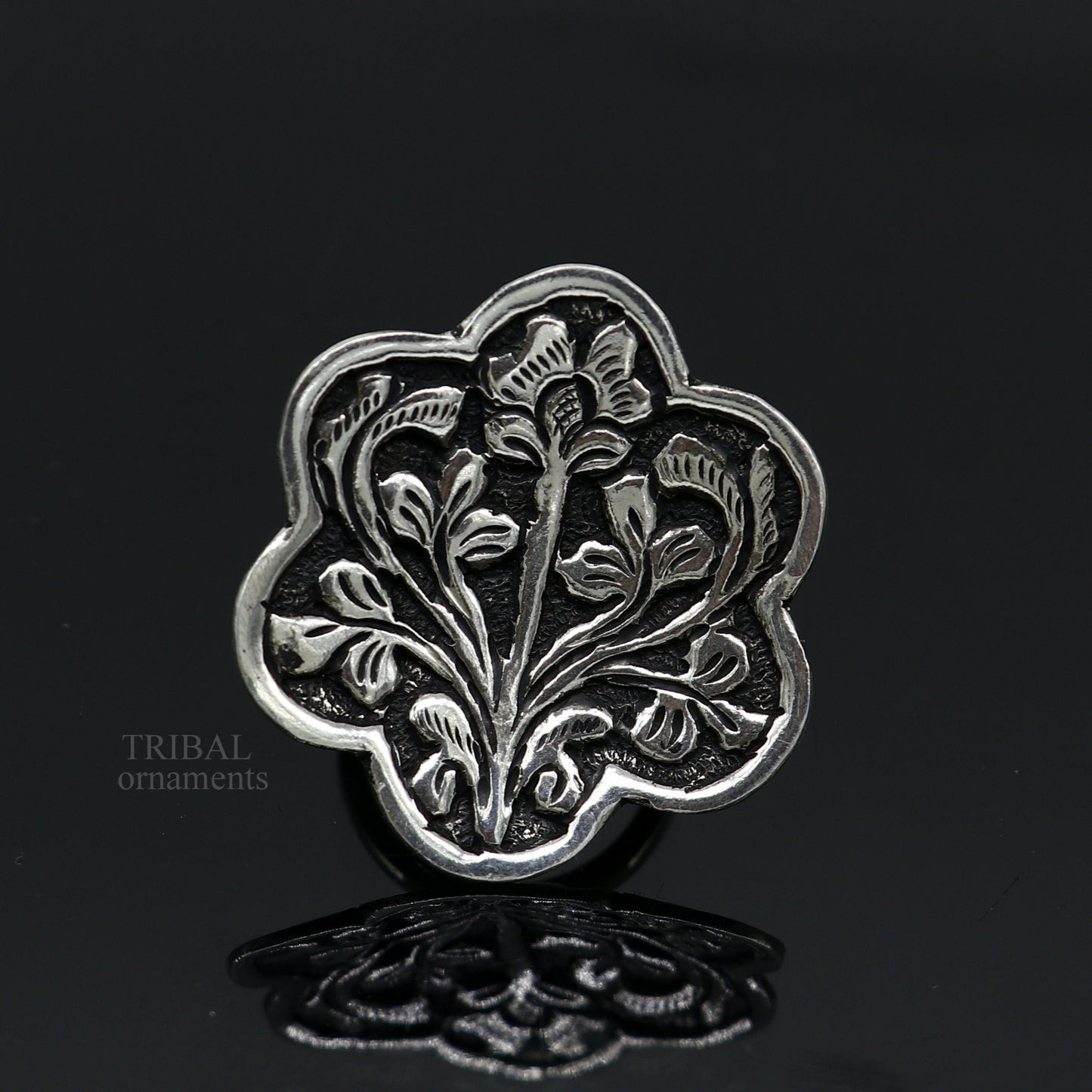 925 Sterling silver handmade gorgeous flower design chitai work adjustable rings band fabulous tribal temple ring band, charm ring ring492 - TRIBAL ORNAMENTS