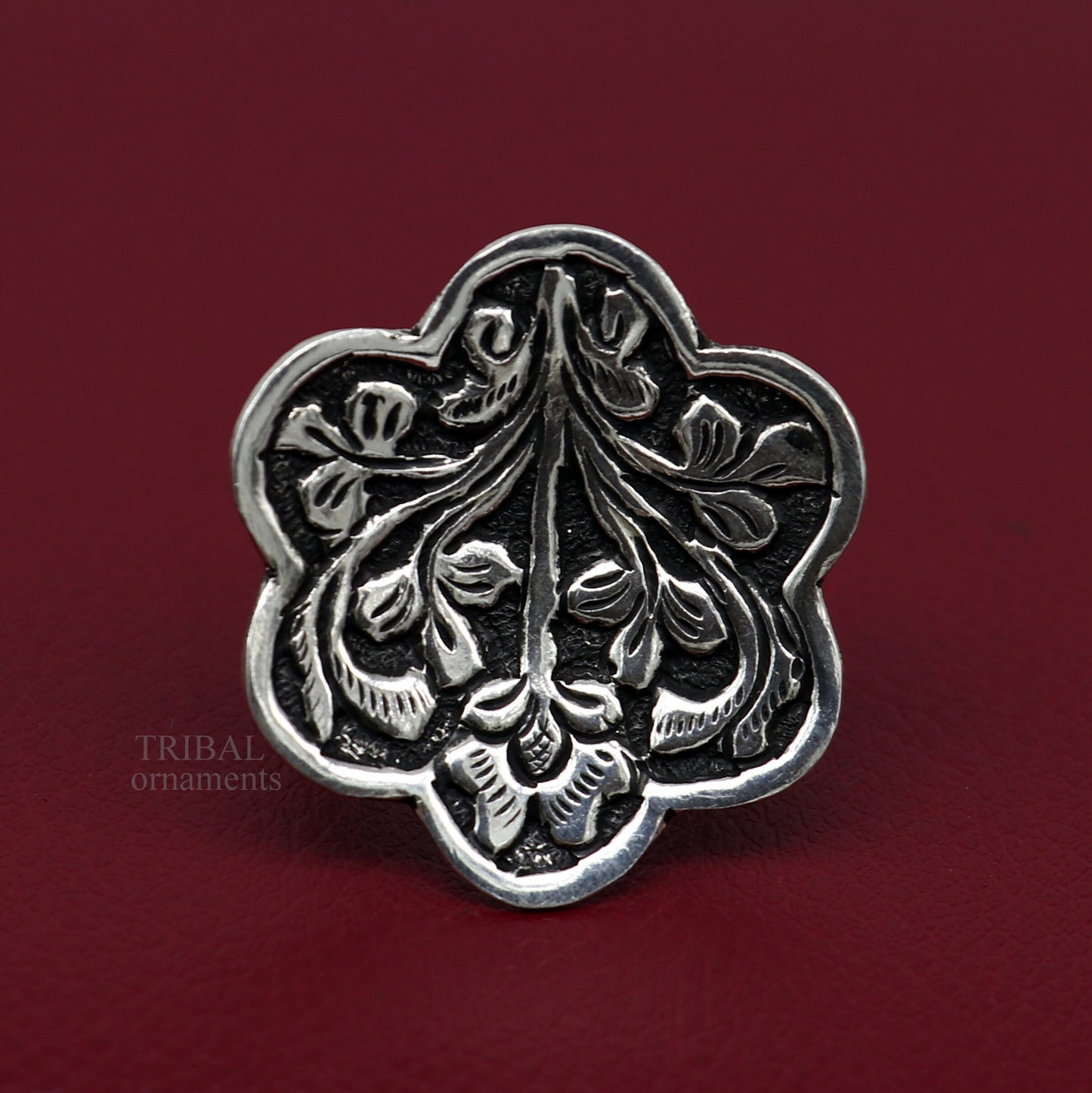 925 Sterling silver handmade gorgeous flower design chitai work adjustable rings band fabulous tribal temple ring band, charm ring ring492 - TRIBAL ORNAMENTS