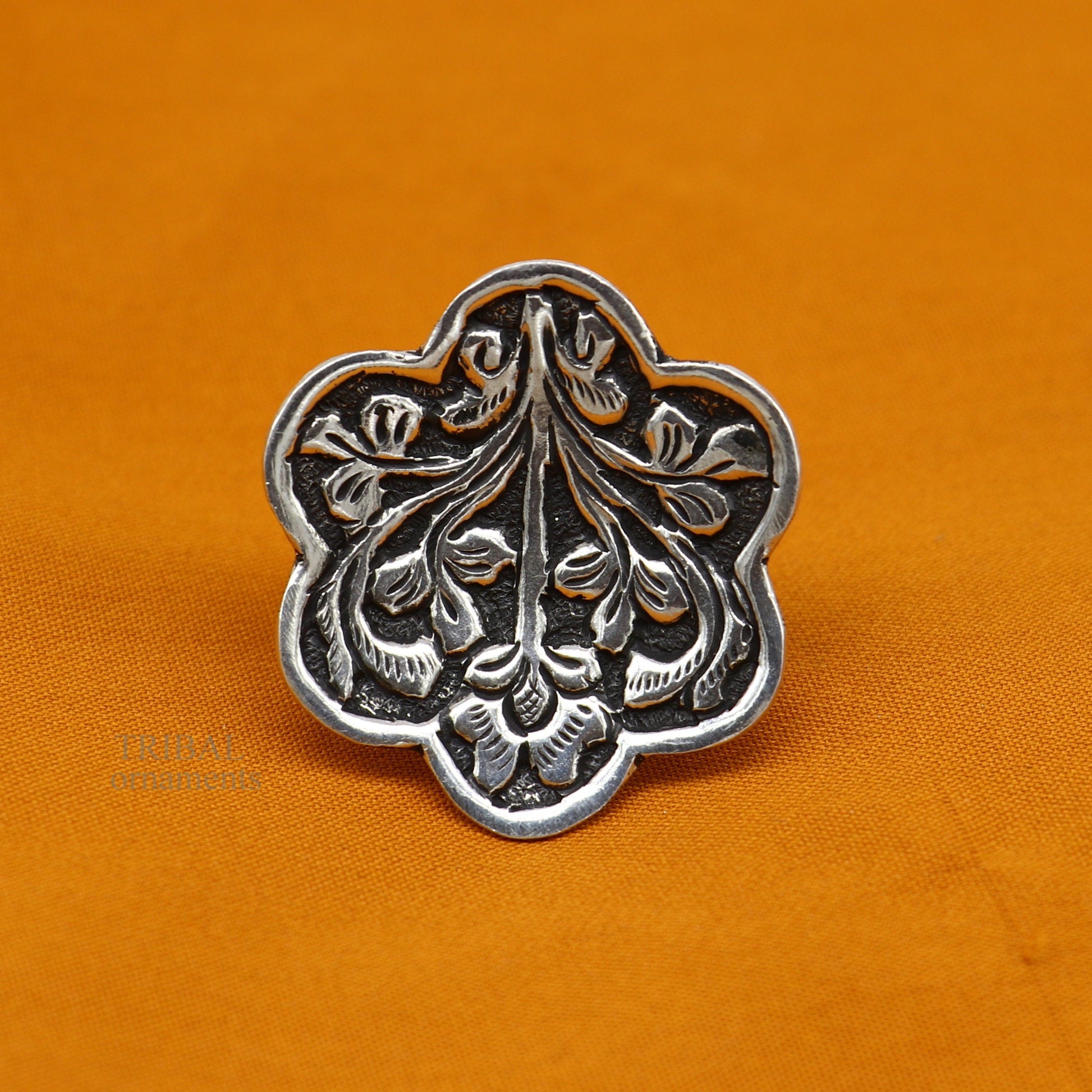 925 Sterling silver handmade gorgeous flower design chitai work adjustable rings band fabulous tribal temple ring band, charm ring ring492 - TRIBAL ORNAMENTS