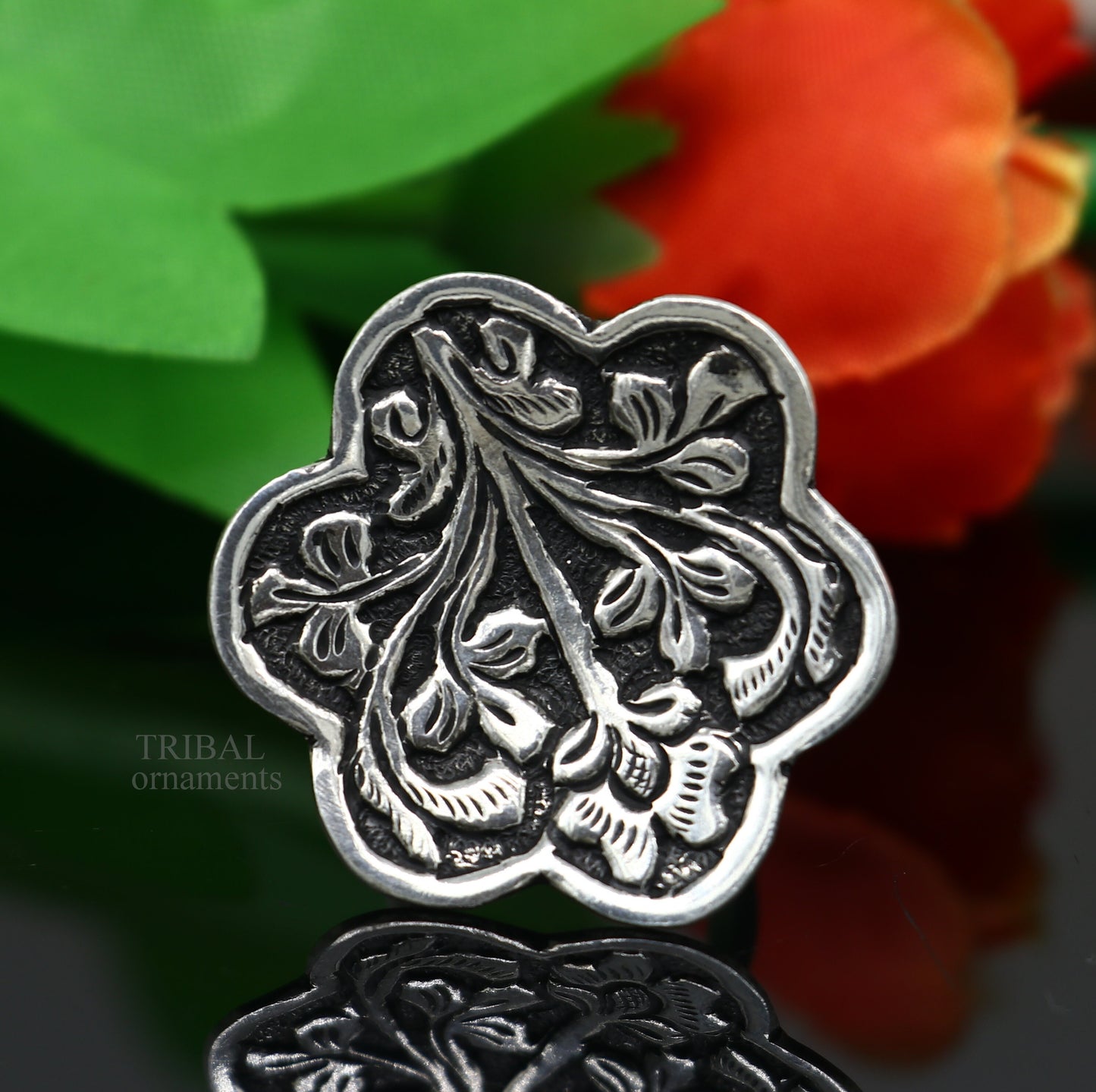 925 Sterling silver handmade gorgeous flower design chitai work adjustable rings band fabulous tribal temple ring band, charm ring ring492 - TRIBAL ORNAMENTS