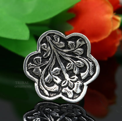 925 Sterling silver handmade gorgeous flower design chitai work adjustable rings band fabulous tribal temple ring band, charm ring ring492 - TRIBAL ORNAMENTS