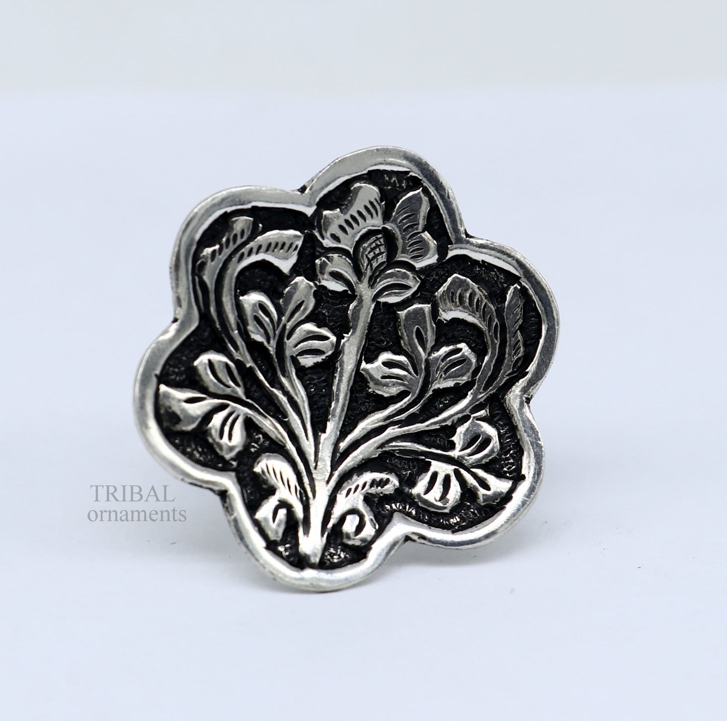 925 Sterling silver handmade gorgeous flower design chitai work adjustable rings band fabulous tribal temple ring band, charm ring ring492 - TRIBAL ORNAMENTS