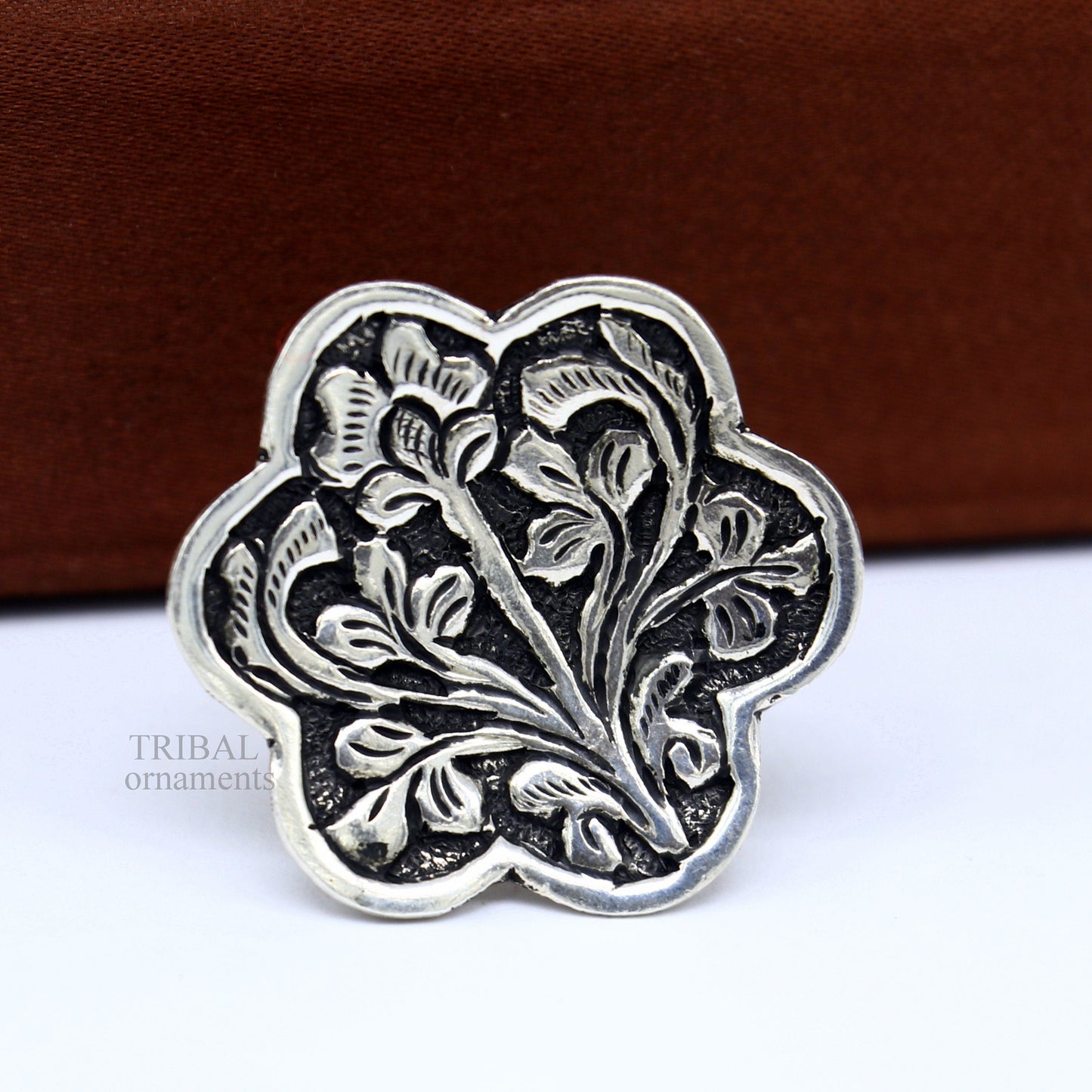 925 Sterling silver handmade gorgeous flower design chitai work adjustable rings band fabulous tribal temple ring band, charm ring ring492 - TRIBAL ORNAMENTS