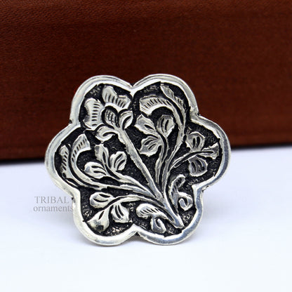 925 Sterling silver handmade gorgeous flower design chitai work adjustable rings band fabulous tribal temple ring band, charm ring ring492 - TRIBAL ORNAMENTS