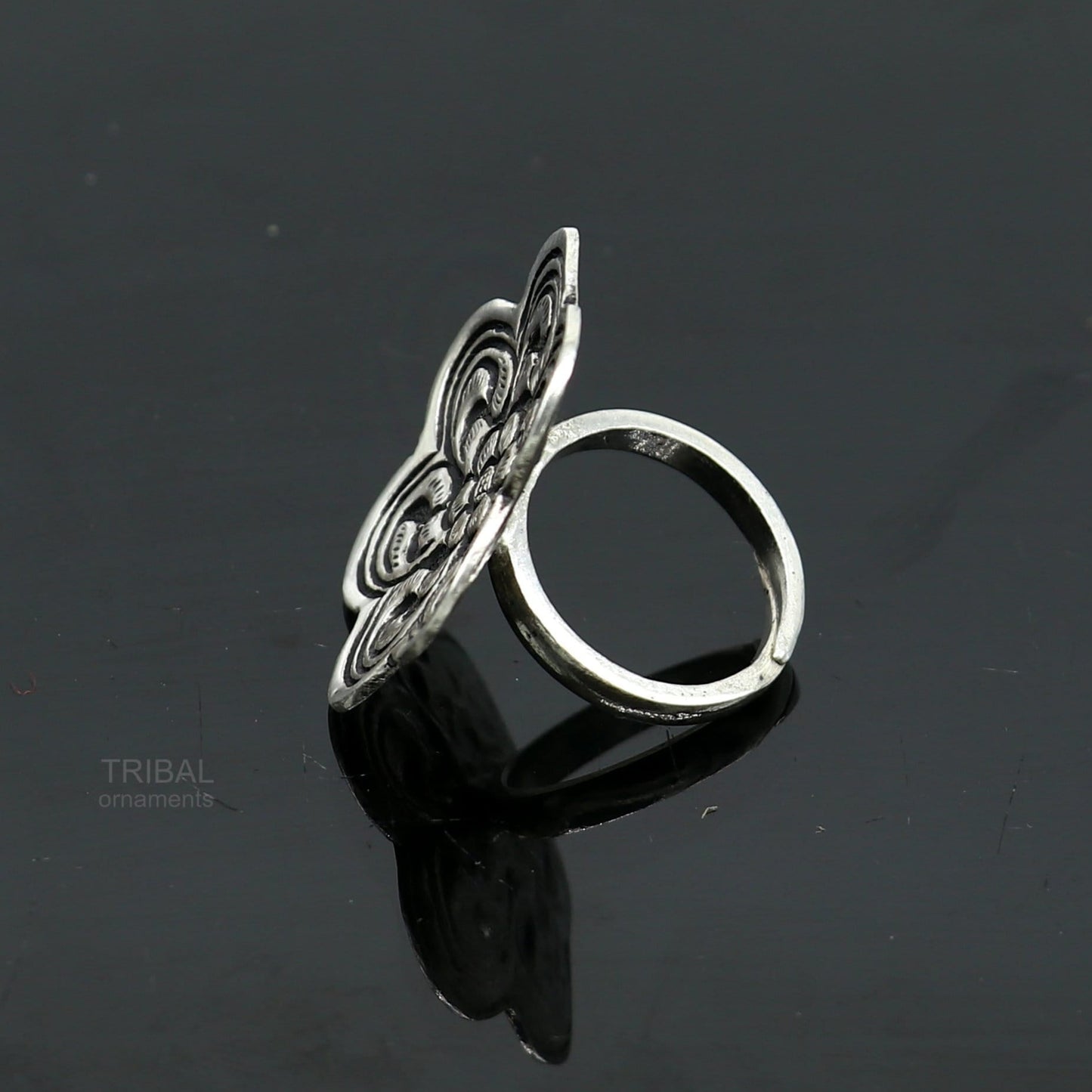 925 sterling silver handmade gorgeous flower shape adjustable ring band, unisex stylish gifting chitai work tribal ethnic jewelry sr302 - TRIBAL ORNAMENTS