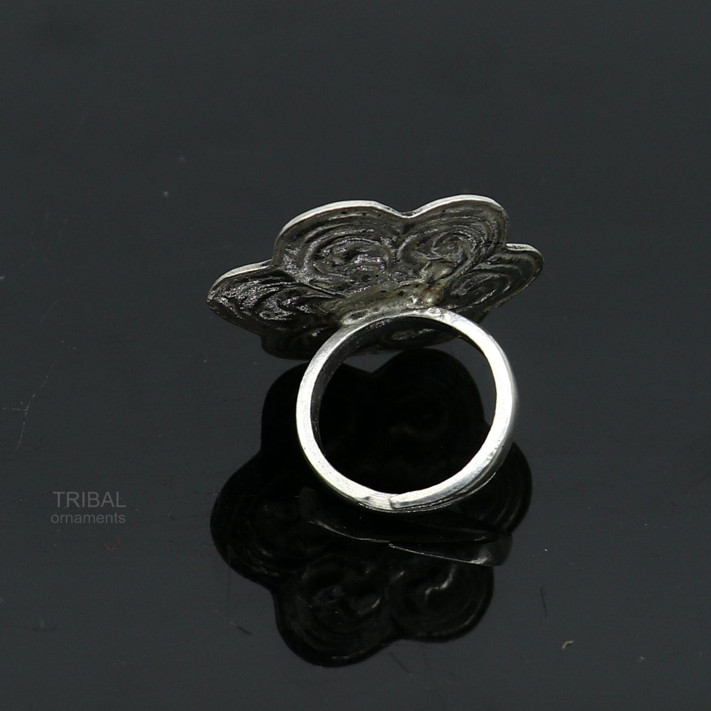925 sterling silver handmade gorgeous flower shape adjustable ring band, unisex stylish gifting chitai work tribal ethnic jewelry sr302 - TRIBAL ORNAMENTS