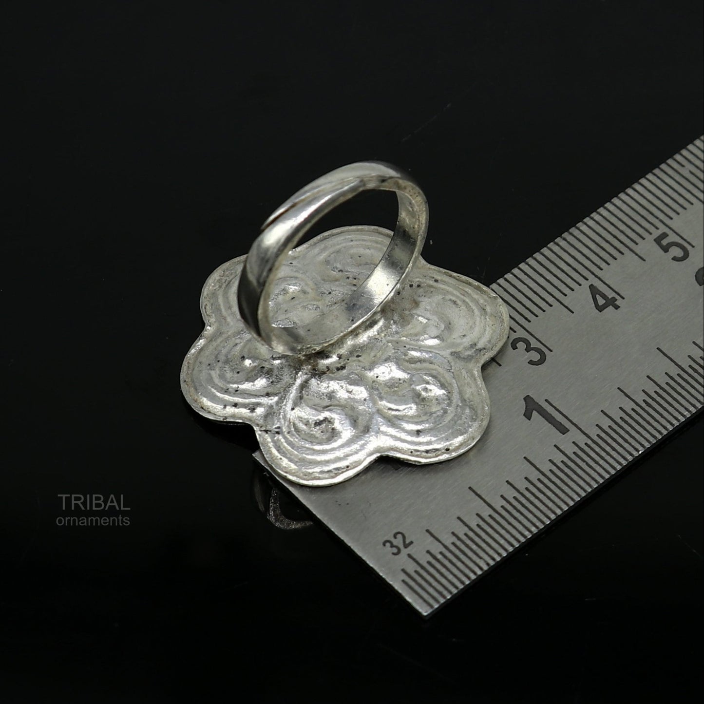 925 sterling silver handmade gorgeous flower shape adjustable ring band, unisex stylish gifting chitai work tribal ethnic jewelry sr302 - TRIBAL ORNAMENTS