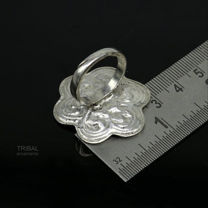 925 sterling silver handmade gorgeous flower shape adjustable ring band, unisex stylish gifting chitai work tribal ethnic jewelry sr302 - TRIBAL ORNAMENTS