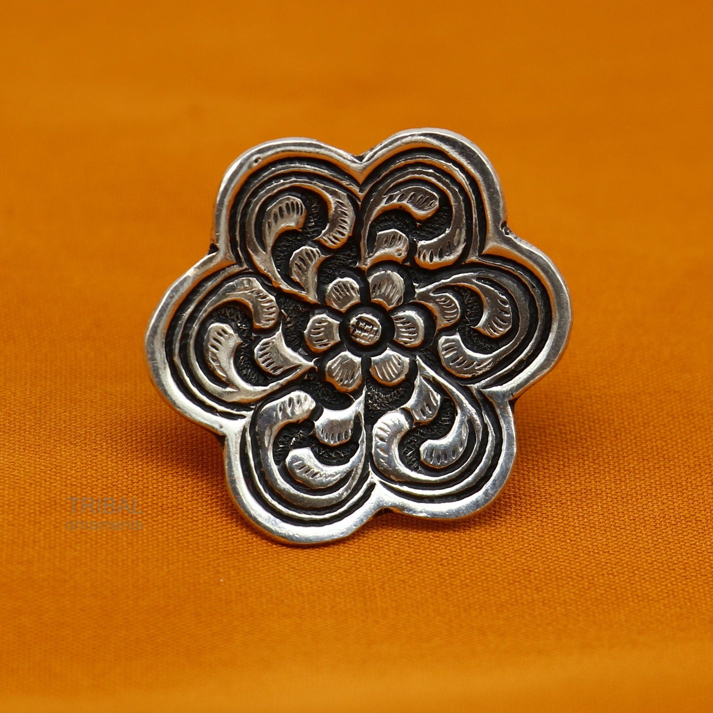 925 sterling silver handmade gorgeous flower shape adjustable ring band, unisex stylish gifting chitai work tribal ethnic jewelry sr302 - TRIBAL ORNAMENTS