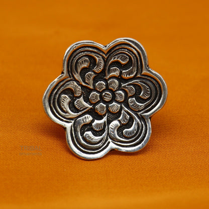 925 sterling silver handmade gorgeous flower shape adjustable ring band, unisex stylish gifting chitai work tribal ethnic jewelry sr302 - TRIBAL ORNAMENTS