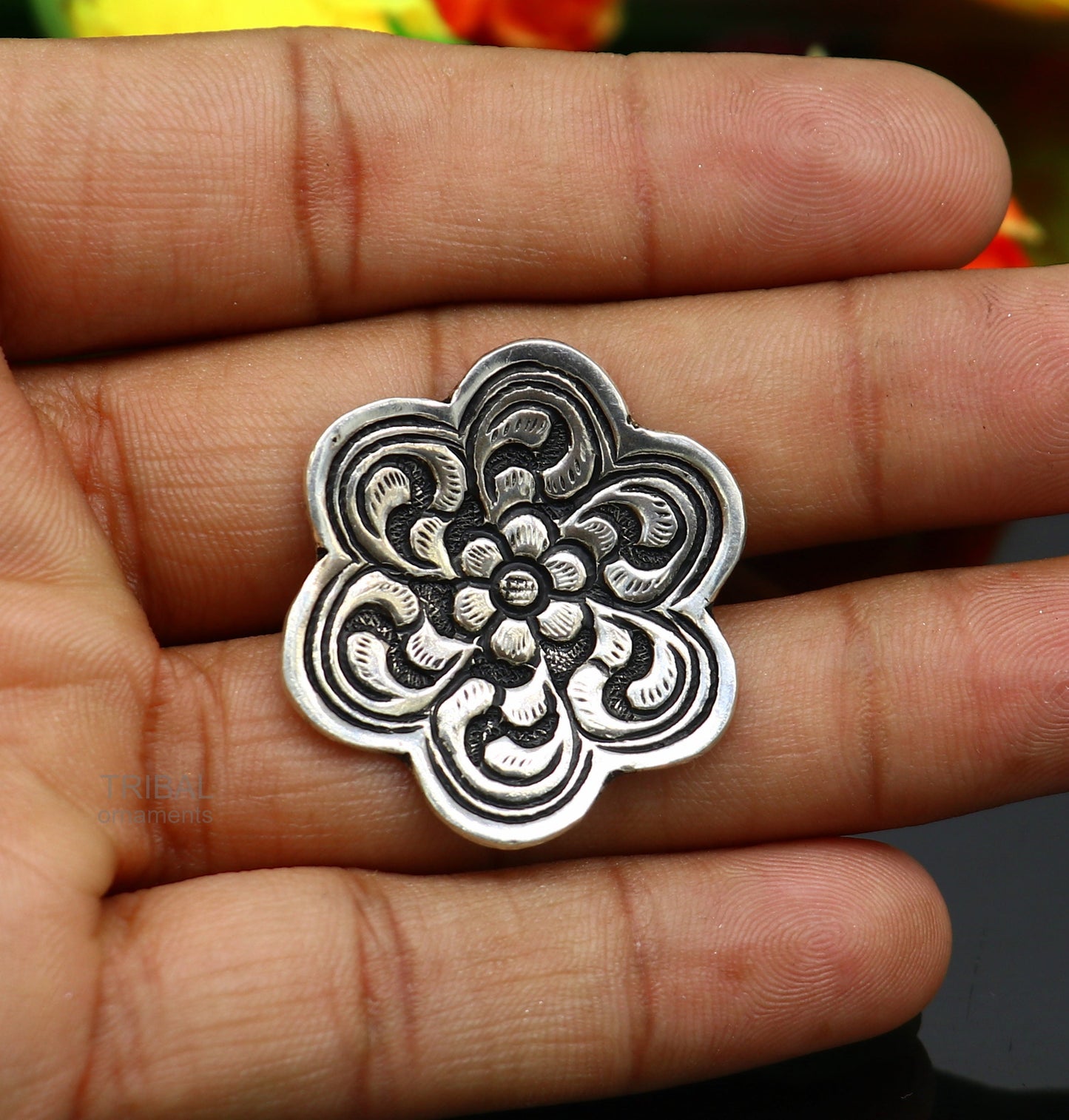 925 sterling silver handmade gorgeous flower shape adjustable ring band, unisex stylish gifting chitai work tribal ethnic jewelry sr302 - TRIBAL ORNAMENTS