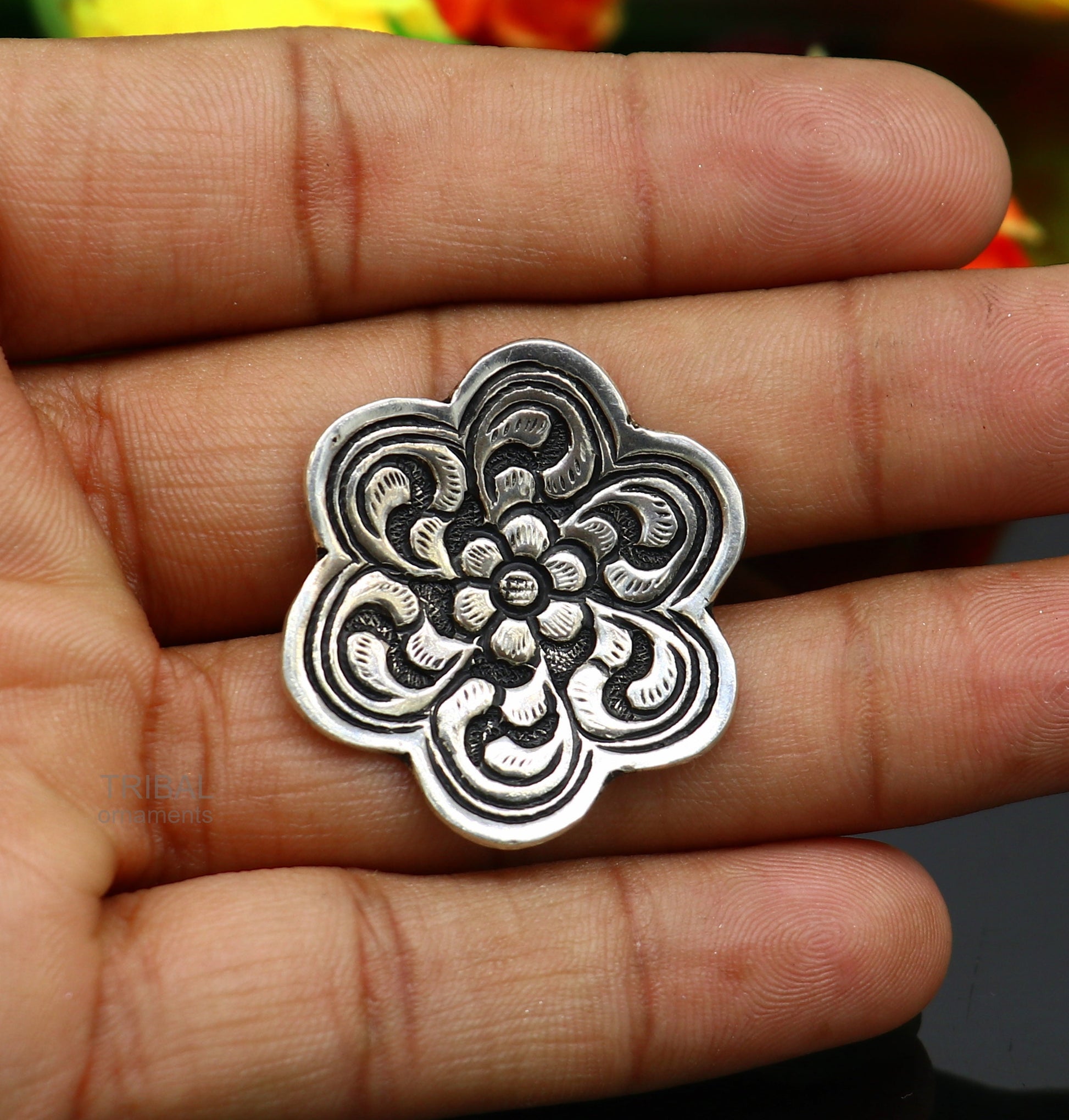 925 sterling silver handmade gorgeous flower shape adjustable ring band, unisex stylish gifting chitai work tribal ethnic jewelry sr302 - TRIBAL ORNAMENTS