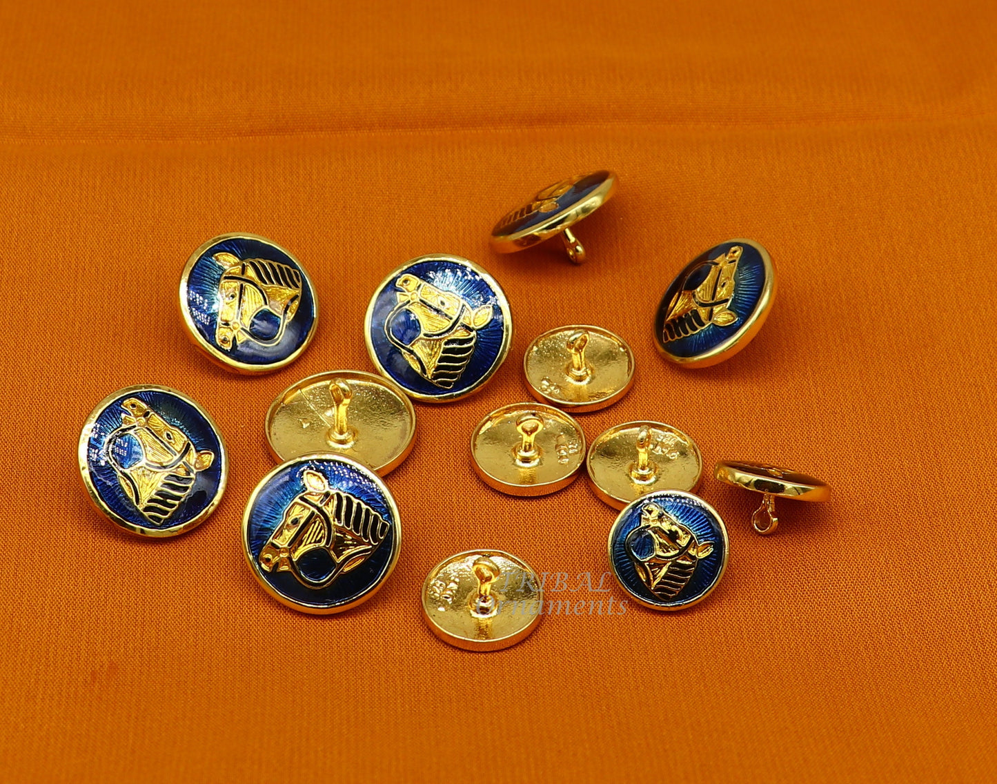 Set of 13 handmade 925 sterling silver horse enamel design buttons for men's coats or suits, tribal-inspired jewelry for all occasions.