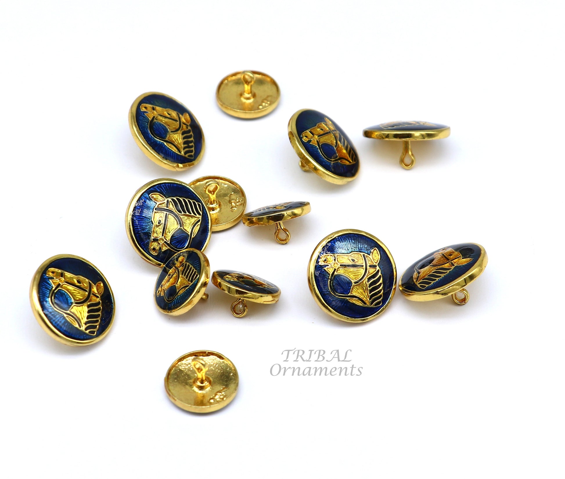 Set of 13 handmade 925 sterling silver horse enamel design buttons for men's coat or suit by TRIBAL ORNAMENTS.
