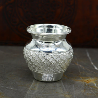 925 sterling silver handmade gorgeous kalash or pot, unique special silver puja article, water or milk kalas pot from india sv158 - TRIBAL ORNAMENTS