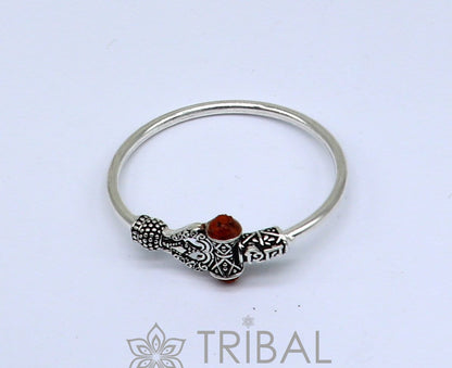 925 sterling silver Lord Shiva trident baby bangle bracelet, unisex tribal jewelry with intricate handmade design.