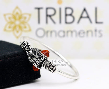 925 sterling silver Lord Shiva trident baby bangle bracelet, unisex tribal jewelry with intricate handmade design.